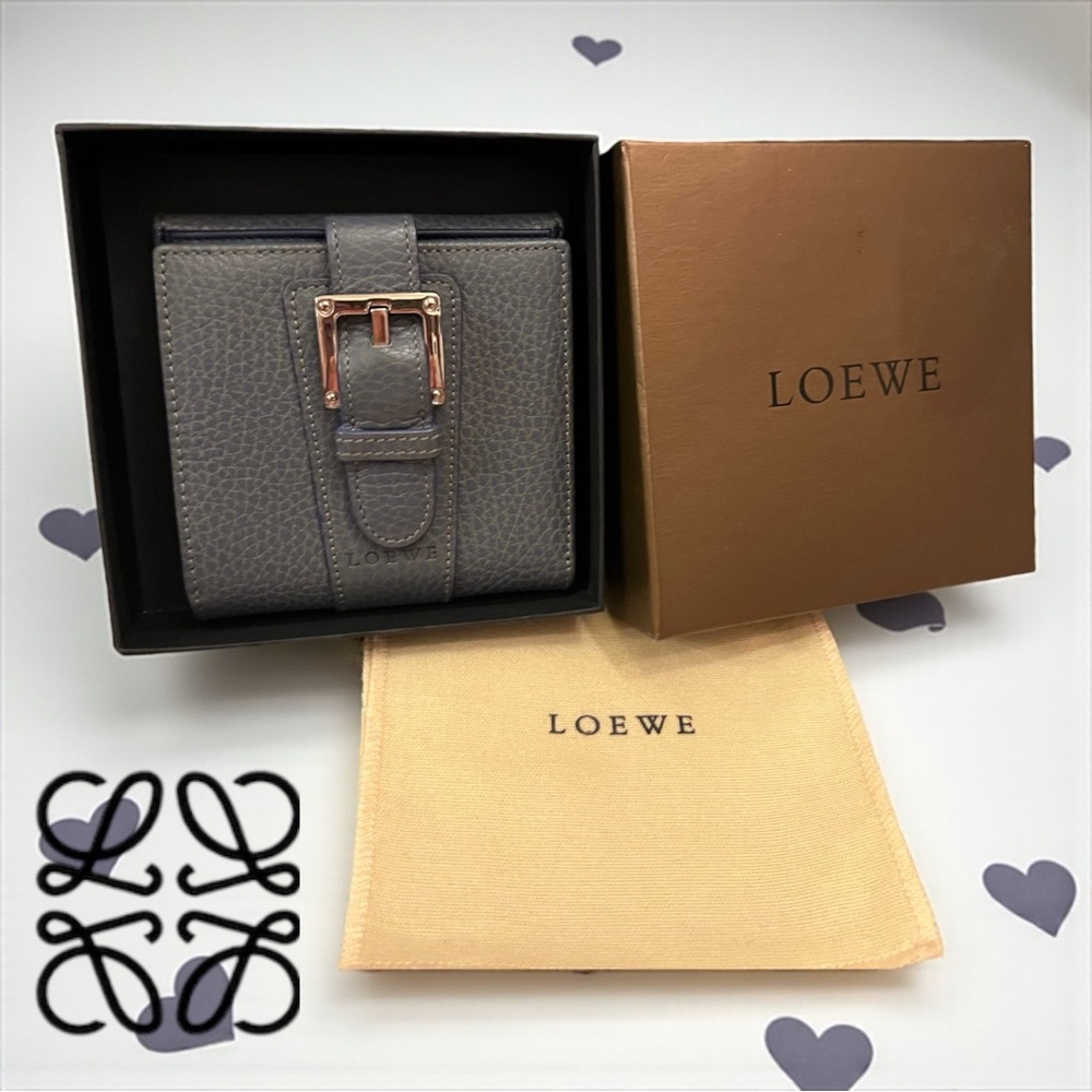 Loewe Leather Wallet with Silver Buckle beautiful, grayish blue w dusty and box!